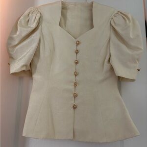 Elegant Cream Puff Sleeve Women's Top and matching skirt